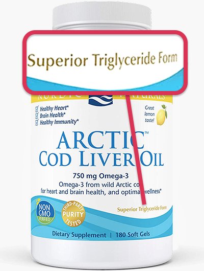 Bottle of Triglyceride form omega supplement